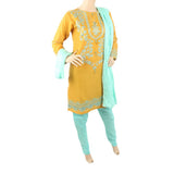 Women's Embroidered Jacquard 03 Pcs Suit - Mustard, Women's, Shalwar Suits, Chase Value, Chase Value