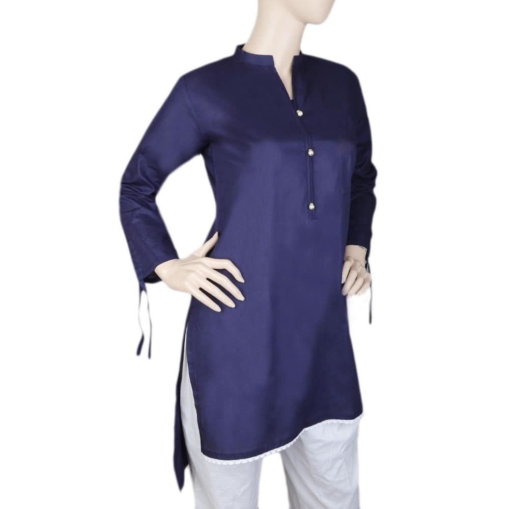 Women's Cotton Plain Kurti - Navy Blue, Women, Ready Kurtis, Chase Value, Chase Value