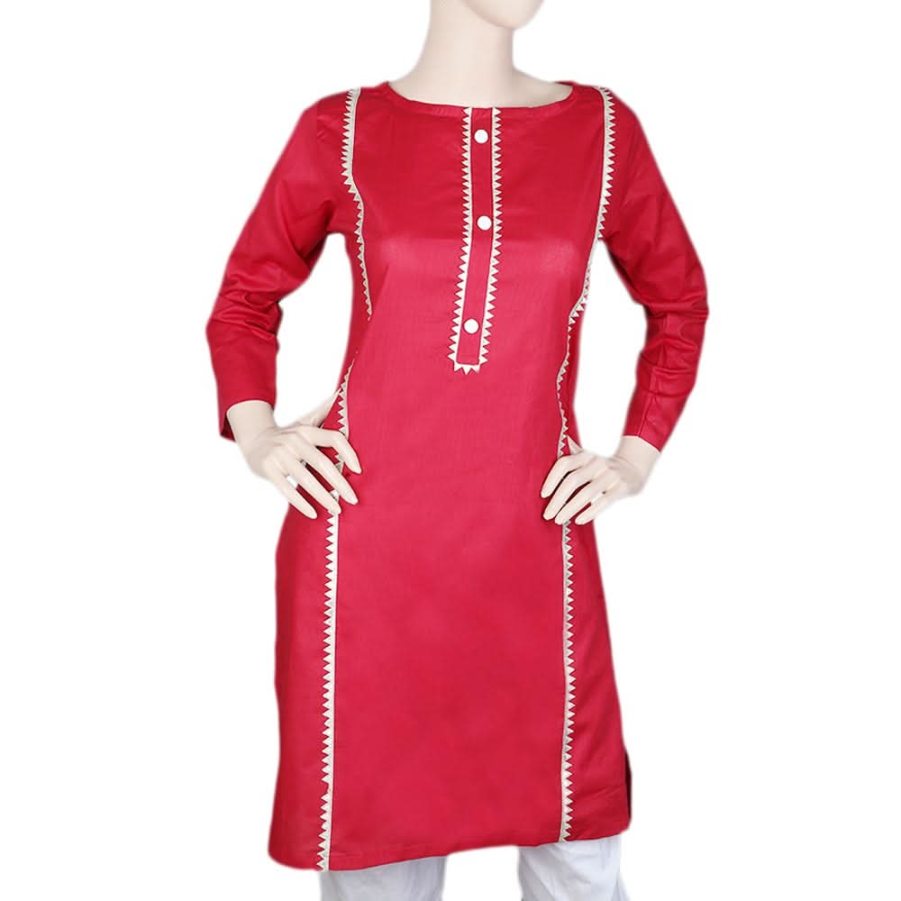 Women's Cotton Plain Kurti - Maroon, Women, Ready Kurtis, Chase Value, Chase Value
