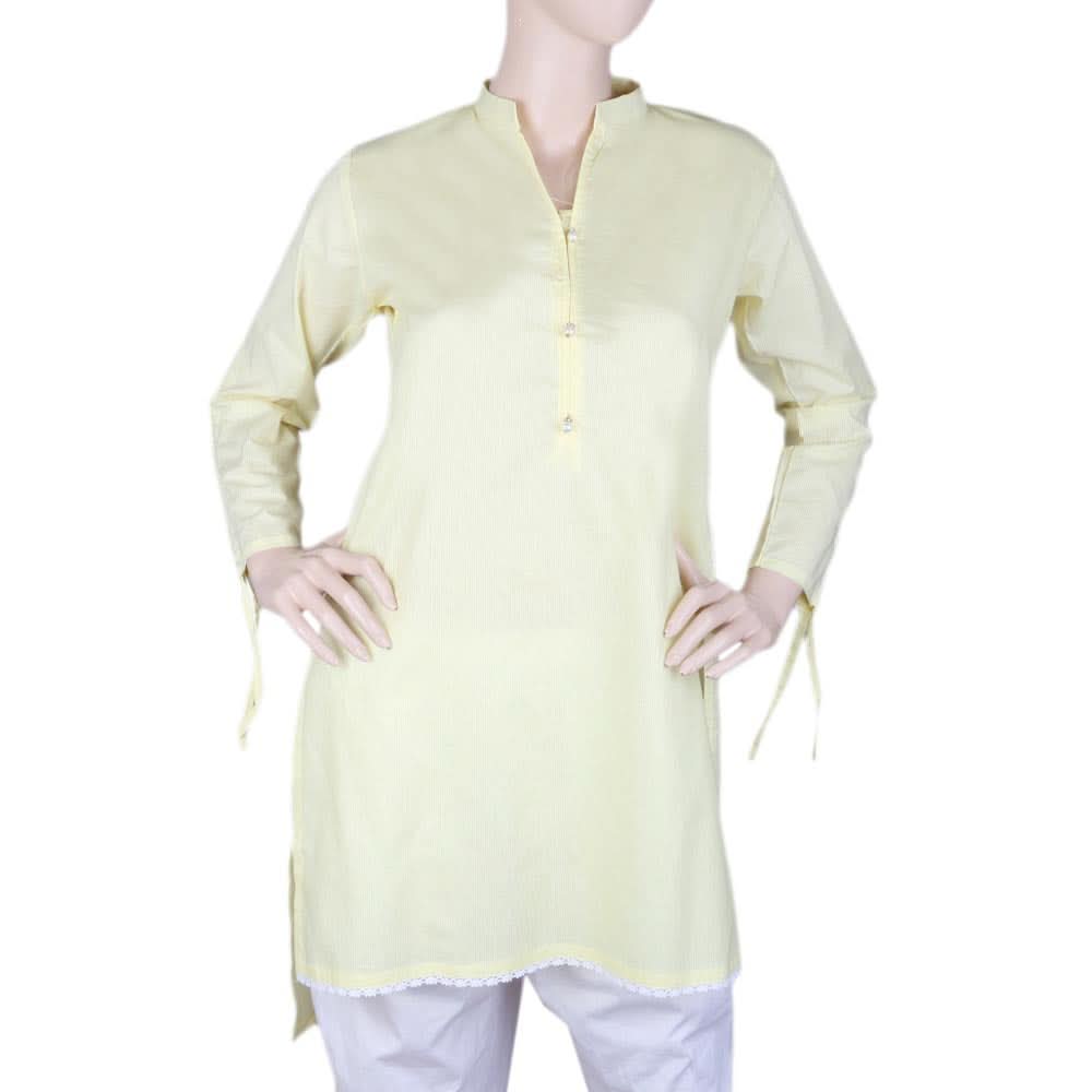 Women's Cotton Plain Kurti - Yellow, Women, Ready Kurtis, Chase Value, Chase Value
