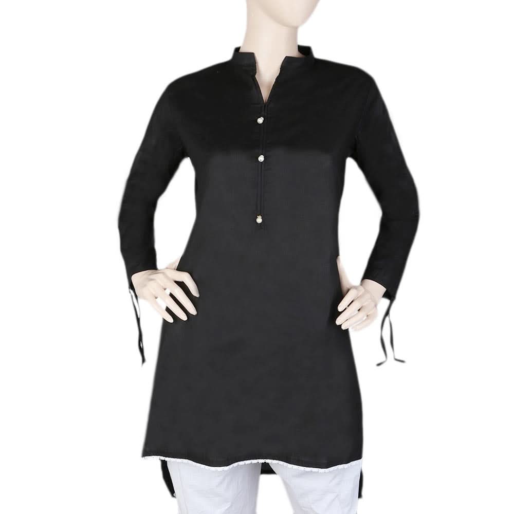 Women's Cotton Plain Kurti - Black, Women, Ready Kurtis, Chase Value, Chase Value