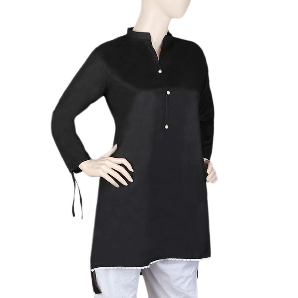 Women's Cotton Plain Kurti - Black, Women, Ready Kurtis, Chase Value, Chase Value