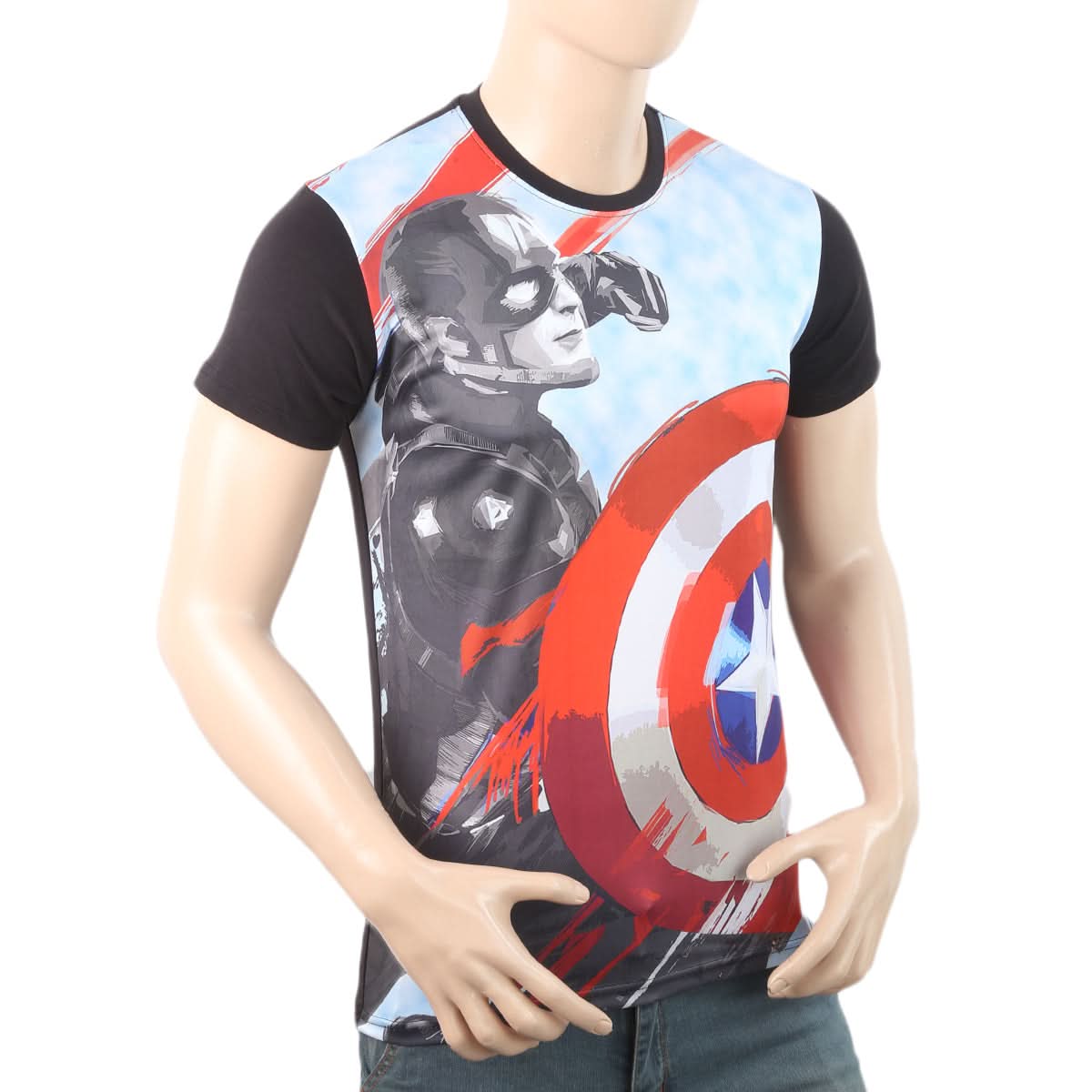 Men's Sublimation Printed Half Sleeves T-Shirt - Black, Men, T-Shirts And Polos, Chase Value, Chase Value
