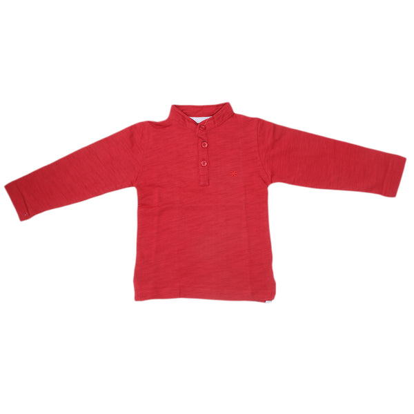 Boys Full Sleeves Slub Ban Collar T-Shirt - Red, Kids, Boys T-Shirts, Eminent, Chase Value