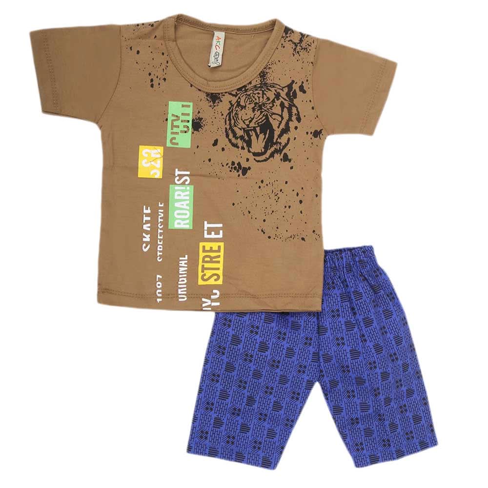 Boys Half Sleeves 2 Piece Suit - Khaki, Kids, Boys Sets And Suits, Chase Value, Chase Value
