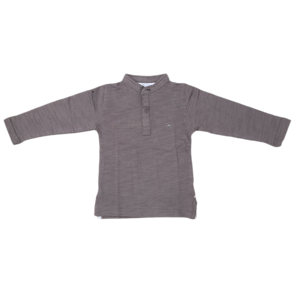 Boys Full Sleeves Slub Ban Collar T-Shirt - Dark Grey, Kids, Boys T-Shirts, Eminent, Chase Value