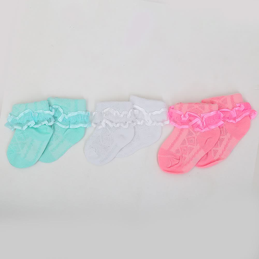 Girls 3 Pcs Ankle Plain Socks - Multi, Kids, Girls Socks, Chase Value, Chase Value