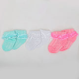 Girls 3 Pcs Ankle Plain Socks - Multi, Kids, Girls Socks, Chase Value, Chase Value