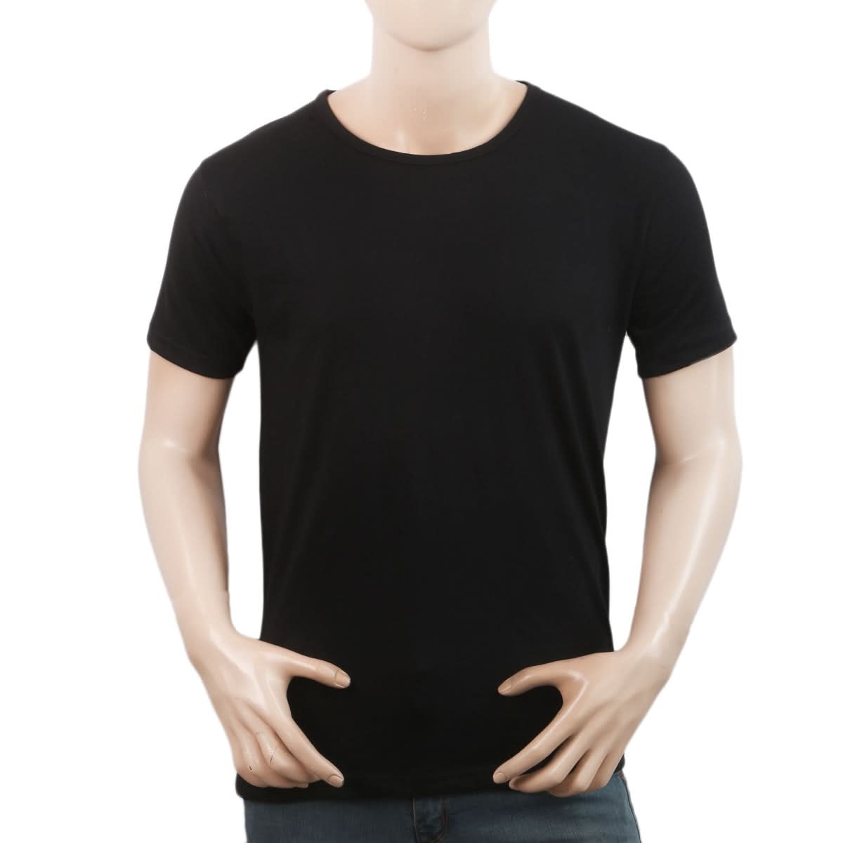 Men's Half Sleeves Plain T-Shirt - Black, Men, T-Shirts And Polos, Chase Value, Chase Value