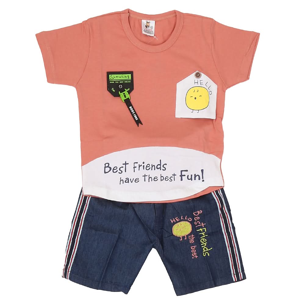 Boys Half Sleeves 2 Piece Suit - Peach, Kids, Boys Sets And Suits, Chase Value, Chase Value