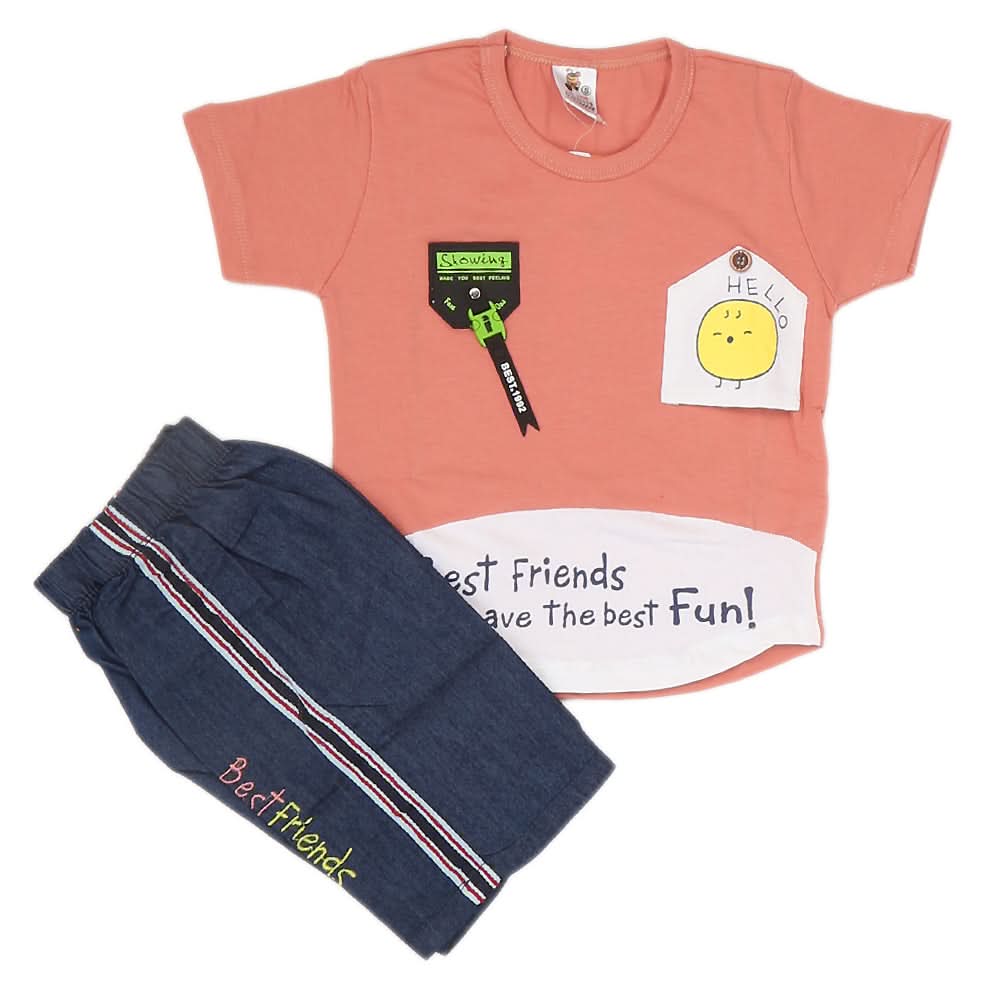 Newborn Boys Half Sleeves Suit - Peach, Kids, NB Boys Sets And Suits, Chase Value, Chase Value