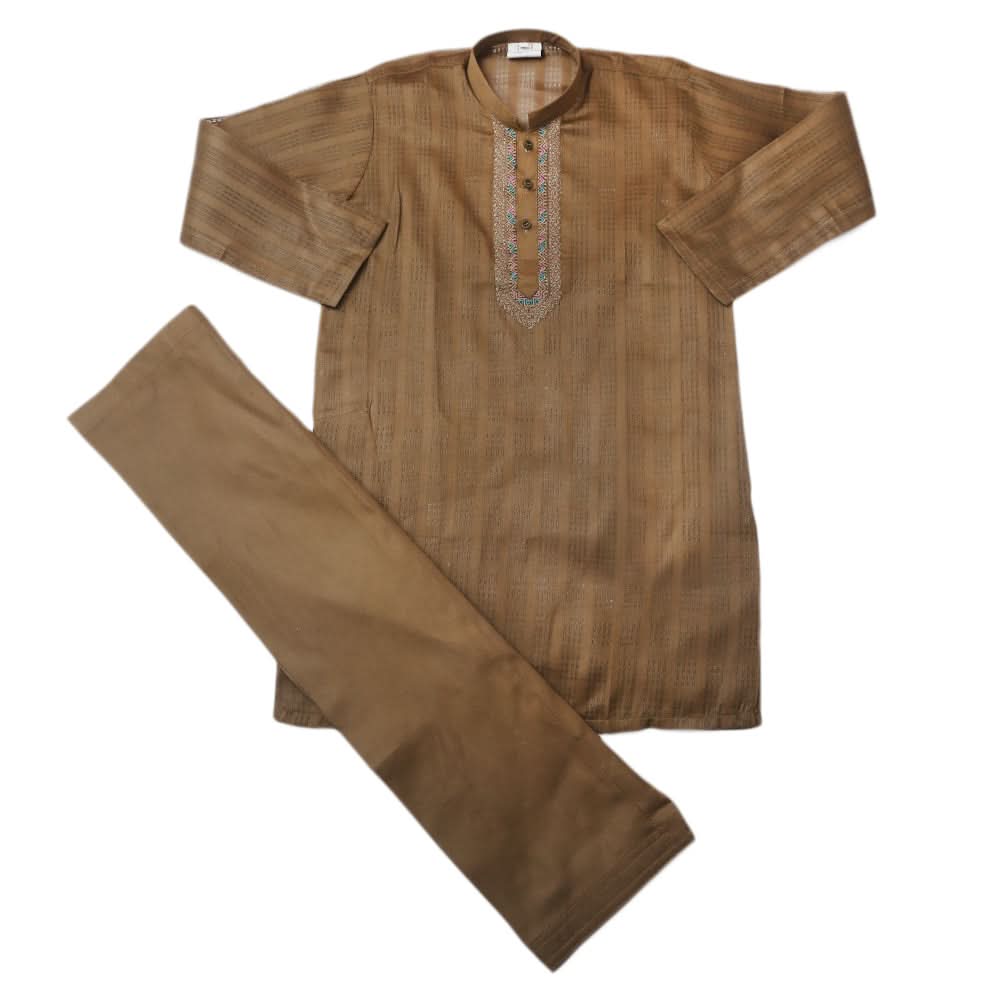 Boys Embroidered Stitched Shalwar Suit - Brown, Boys Shalwar Kameez, Chase Value, Chase Value