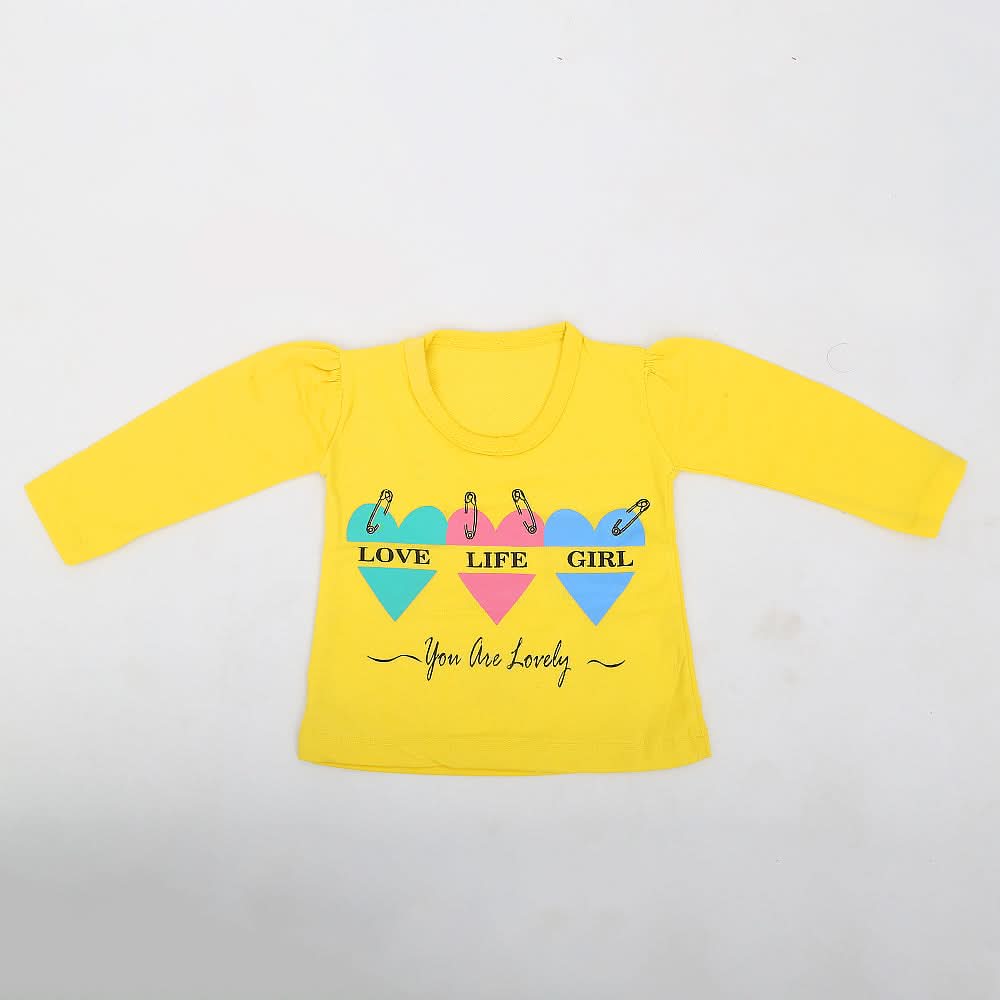 Newborn Girls Full Sleeves T-Shirt - Yellow, Kids, NB Girls T-Shirts, Chase Value, Chase Value