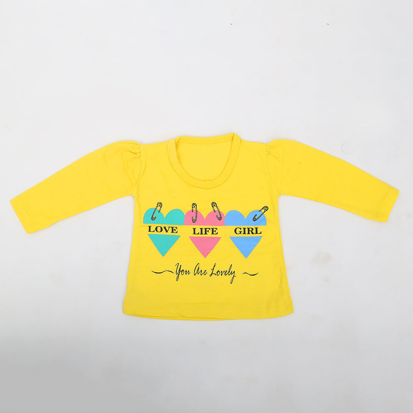 Newborn Girls Full Sleeves T-Shirt - Yellow, Kids, NB Girls T-Shirts, Chase Value, Chase Value