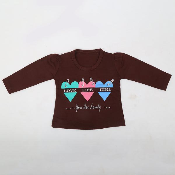 Newborn Girls Full Sleeves T-Shirt - Brown, Kids, NB Girls T-Shirts, Chase Value, Chase Value