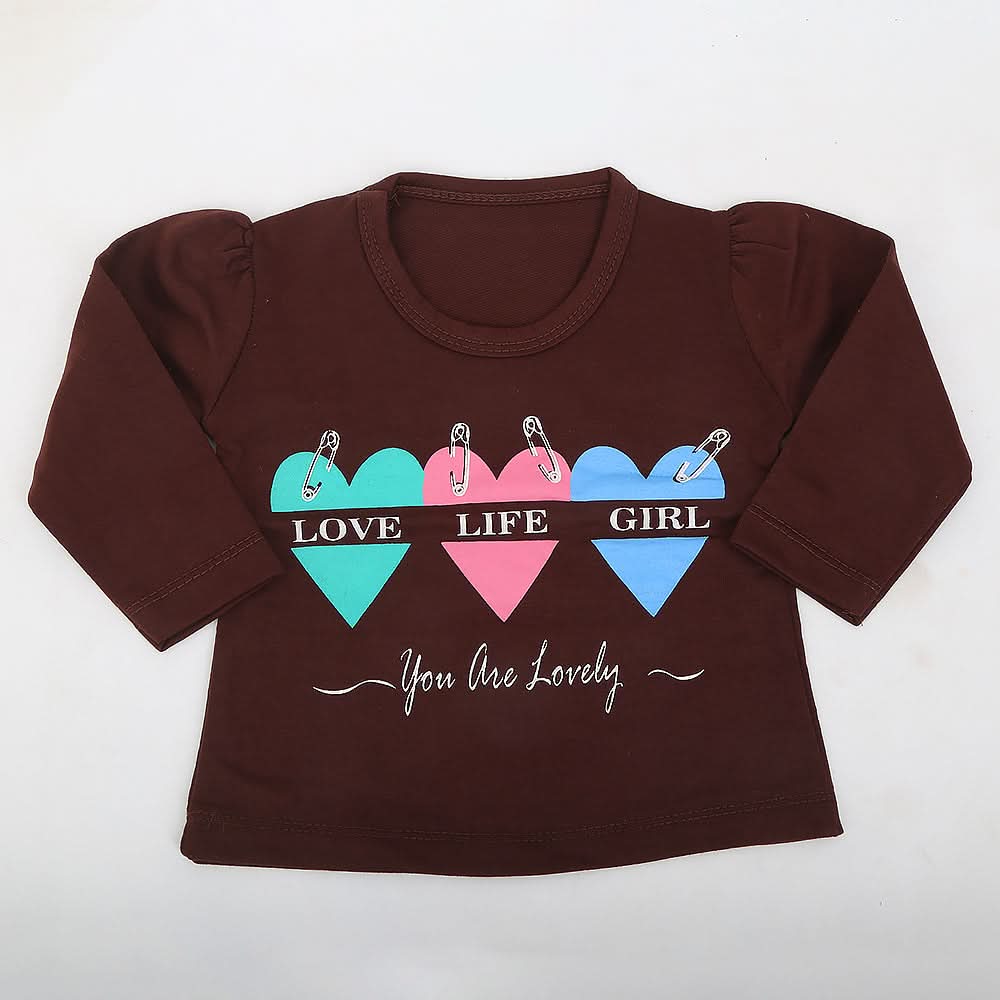 Newborn Girls Full Sleeves T-Shirt - Brown, Kids, NB Girls T-Shirts, Chase Value, Chase Value