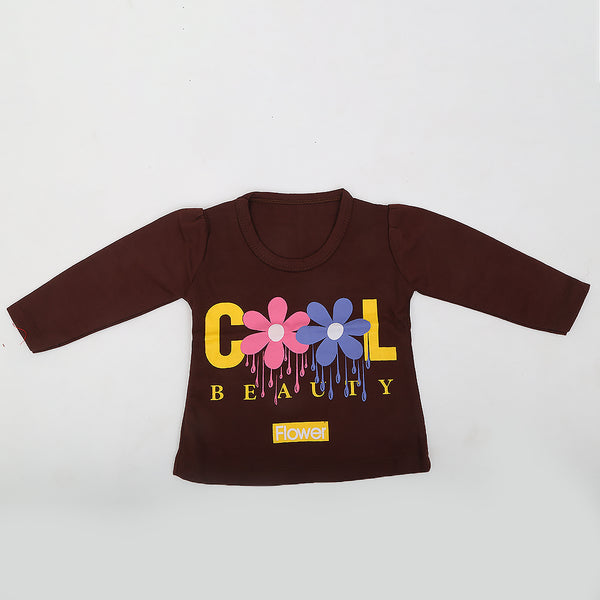 Newborn Girls Full Sleeves T-Shirt - Brown, Kids, NB Girls T-Shirts, Chase Value, Chase Value
