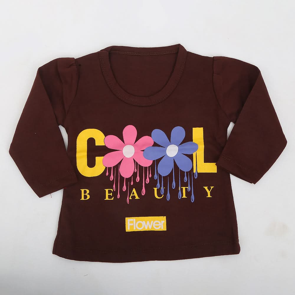 Newborn Girls Full Sleeves T-Shirt - Brown, Kids, NB Girls T-Shirts, Chase Value, Chase Value