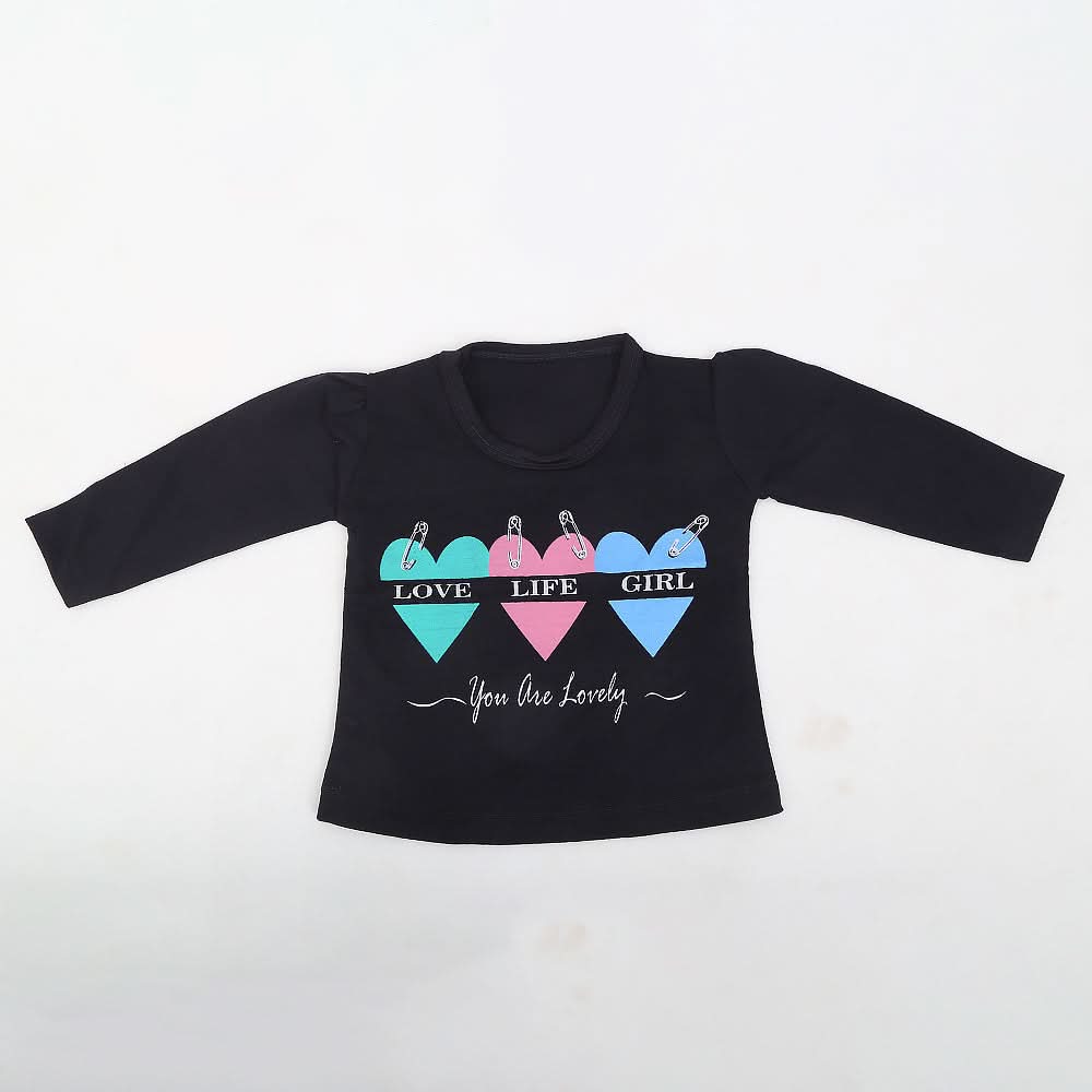 Newborn Girls Full Sleeves T-Shirt - Navy Blue, Kids, NB Girls T-Shirts, Chase Value, Chase Value