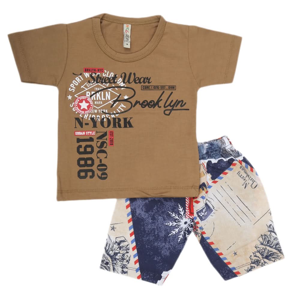 Boys Half Sleeves 2 Piece Suit - Khaki, Kids, Boys Sets And Suits, Chase Value, Chase Value