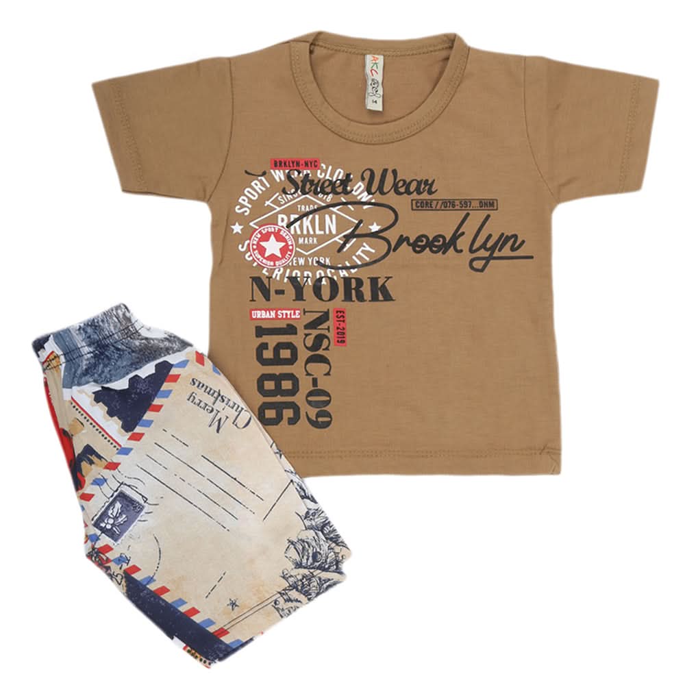 Boys Half Sleeves 2 Piece Suit - Khaki, Kids, Boys Sets And Suits, Chase Value, Chase Value
