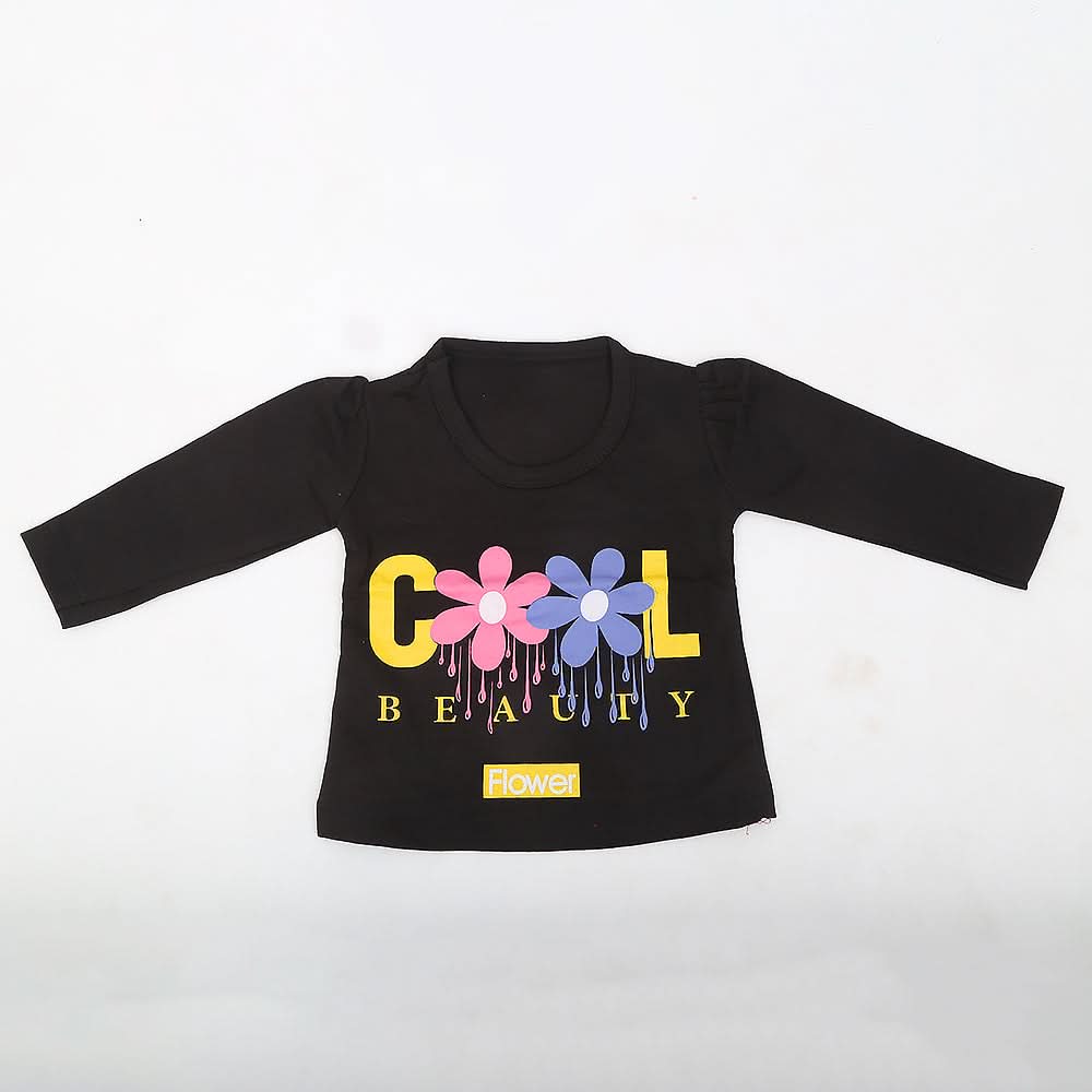 Newborn Girls Full Sleeves T-Shirt - Black, Kids, NB Girls T-Shirts, Chase Value, Chase Value