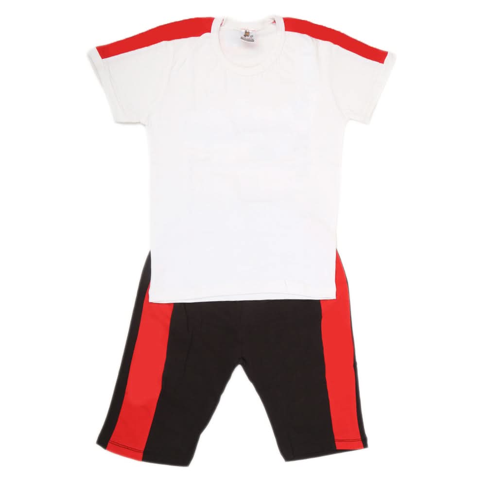 Boys Half Sleeves 2 Piece Suit - White, Kids, Boys Sets And Suits, Chase Value, Chase Value