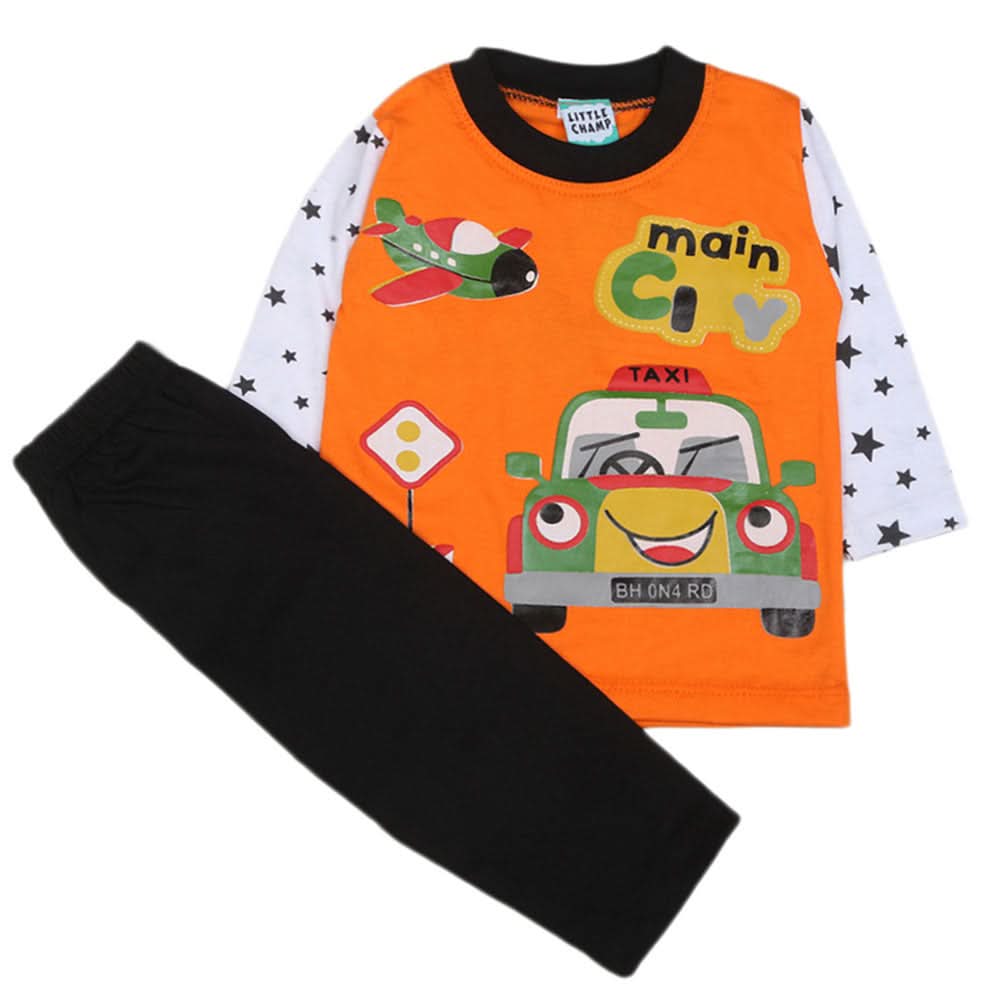 Boys Full Sleeves 2 Pcs Suit - Orange, Kids, Boys Sets And Suits, Chase Value, Chase Value