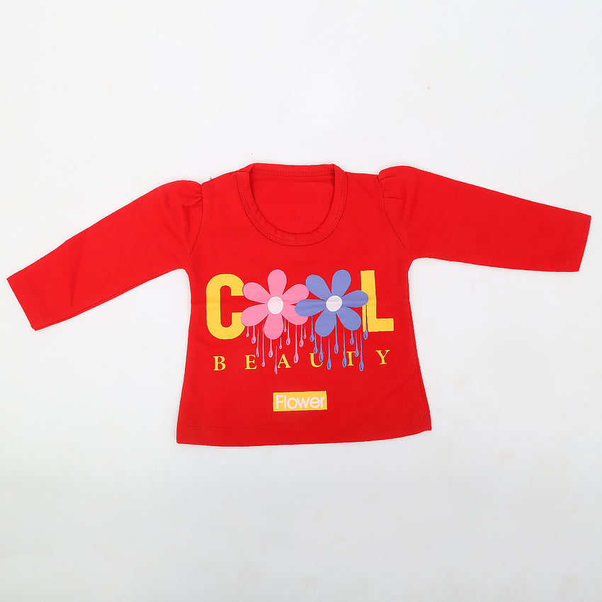 Newborn Girls Full Sleeves T-Shirt - Red, Kids, NB Girls T-Shirts, Chase Value, Chase Value