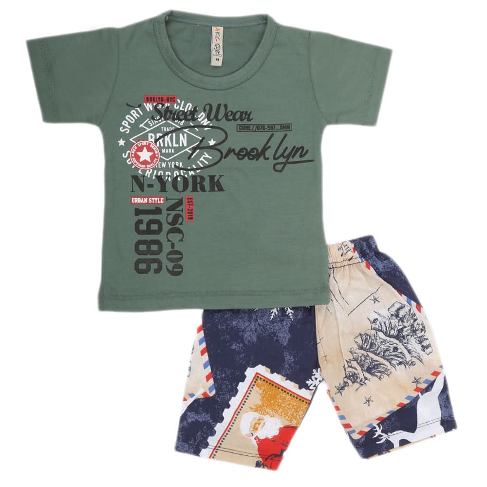 Boys Half Sleeves 2 Piece Suit - Green, Kids, Boys Sets And Suits, Chase Value, Chase Value
