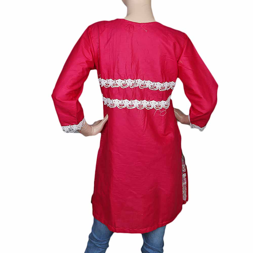 Women's Front Button Embroidered Kurti - Pink, Women, Ready Kurtis, Chase Value, Chase Value
