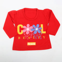 Newborn Girls Full Sleeves T-Shirt - Red, Kids, NB Girls T-Shirts, Chase Value, Chase Value