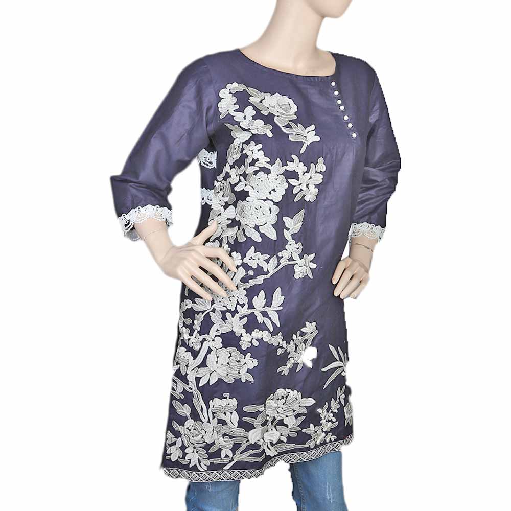 Women's Front Button Embroidered Kurti - Navy Blue, Women, Ready Kurtis, Chase Value, Chase Value