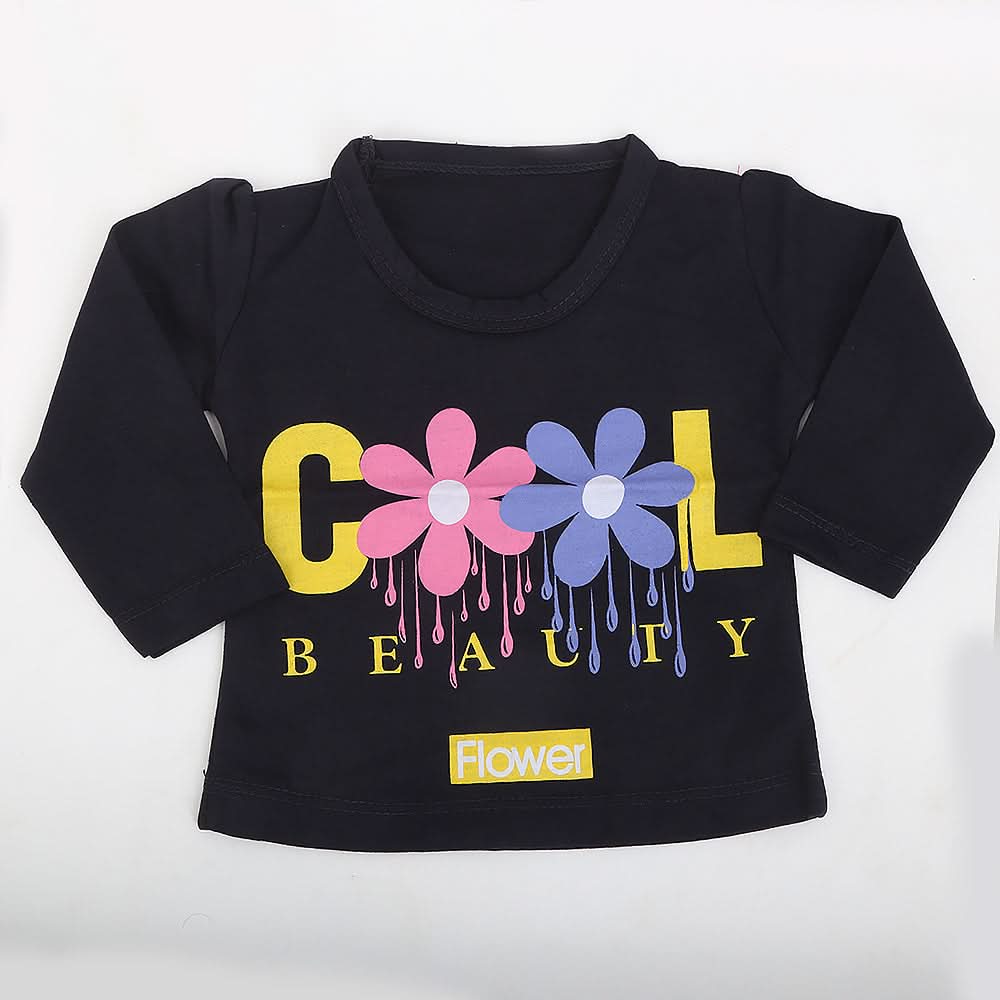 Newborn Girls Full Sleeves T-Shirt - Navy Blue, Kids, NB Girls T-Shirts, Chase Value, Chase Value