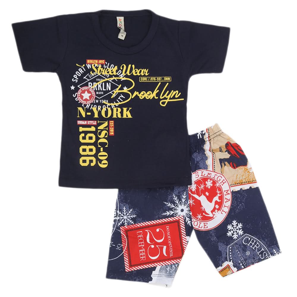 Boys Half Sleeves 2 Piece Suit - Navy Blue, Kids, Boys Sets And Suits, Chase Value, Chase Value