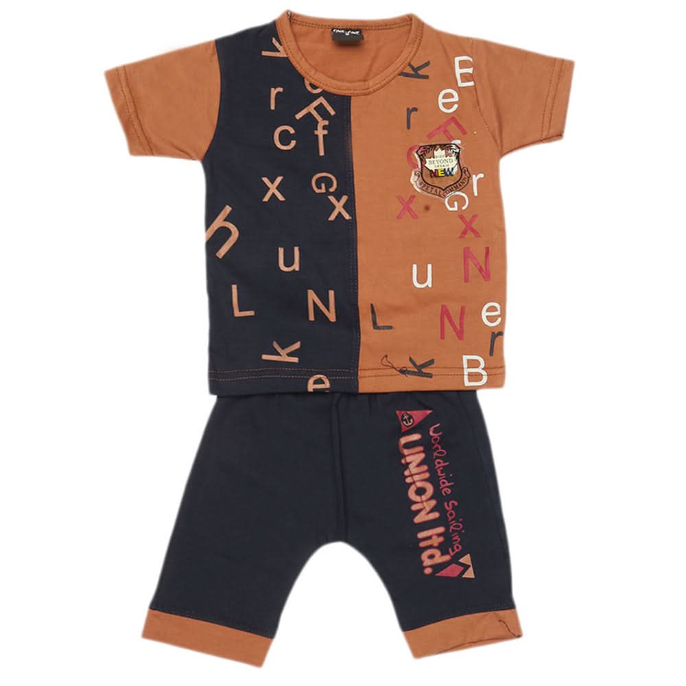 Boys 2 Pcs Suit Half Sleeves - Brown, Kids, Boys Sets And Suits, Chase Value, Chase Value
