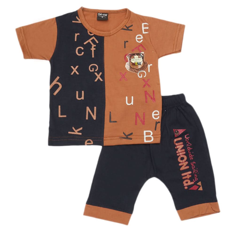 Boys 2 Pcs Suit Half Sleeves - Brown, Kids, Boys Sets And Suits, Chase Value, Chase Value