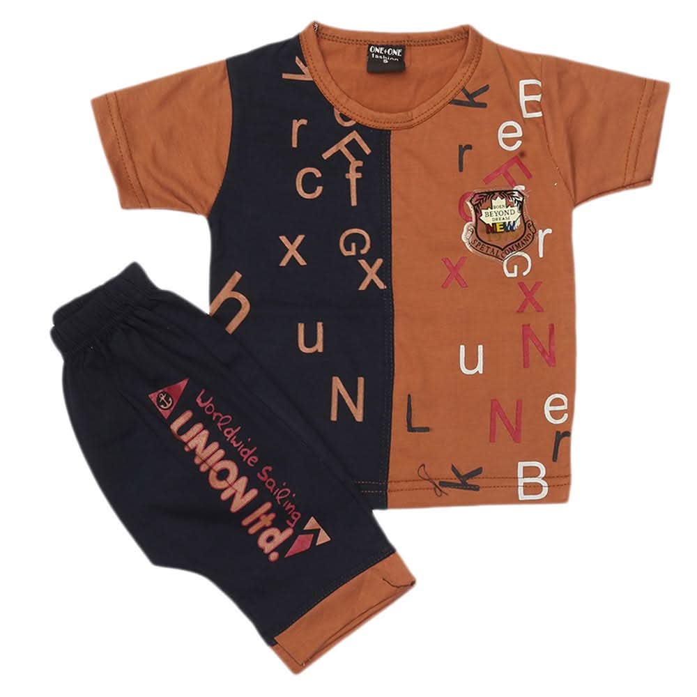Boys 2 Pcs Suit Half Sleeves - Brown, Kids, Boys Sets And Suits, Chase Value, Chase Value