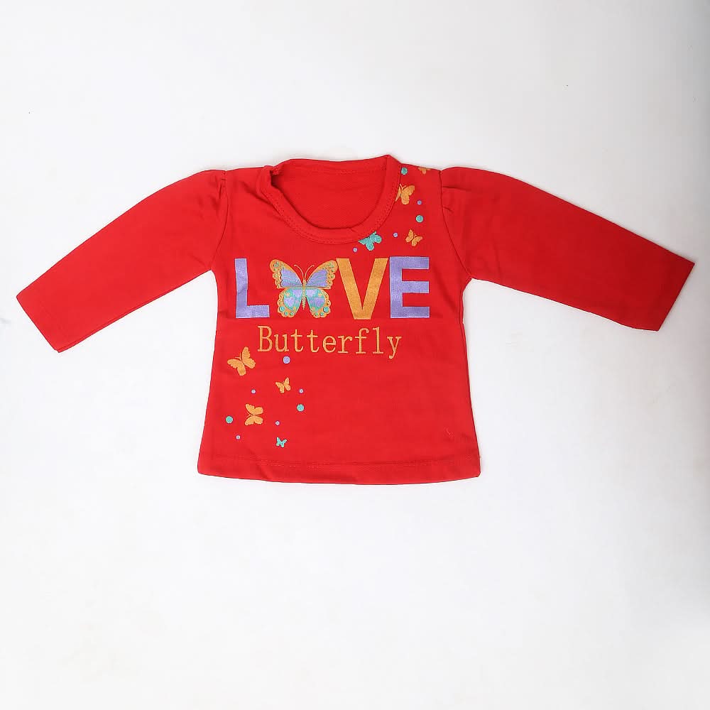 Newborn Girls Full Sleeves T-Shirt - Red, Kids, NB Girls T-Shirts, Chase Value, Chase Value