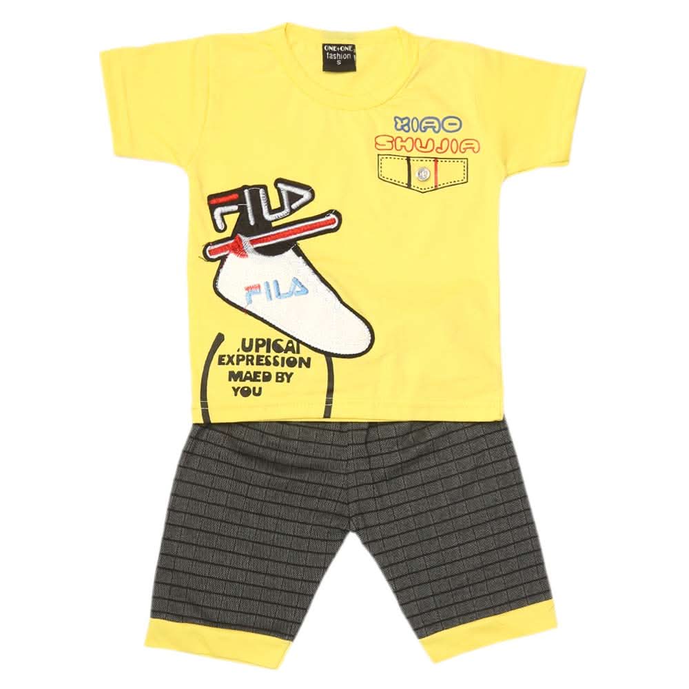 Boys 2 Pcs Suit Half Sleeves - Yellow, Kids, Boys Sets And Suits, Chase Value, Chase Value