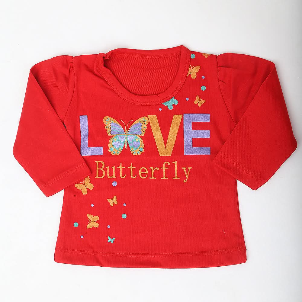 Newborn Girls Full Sleeves T-Shirt - Red, Kids, NB Girls T-Shirts, Chase Value, Chase Value