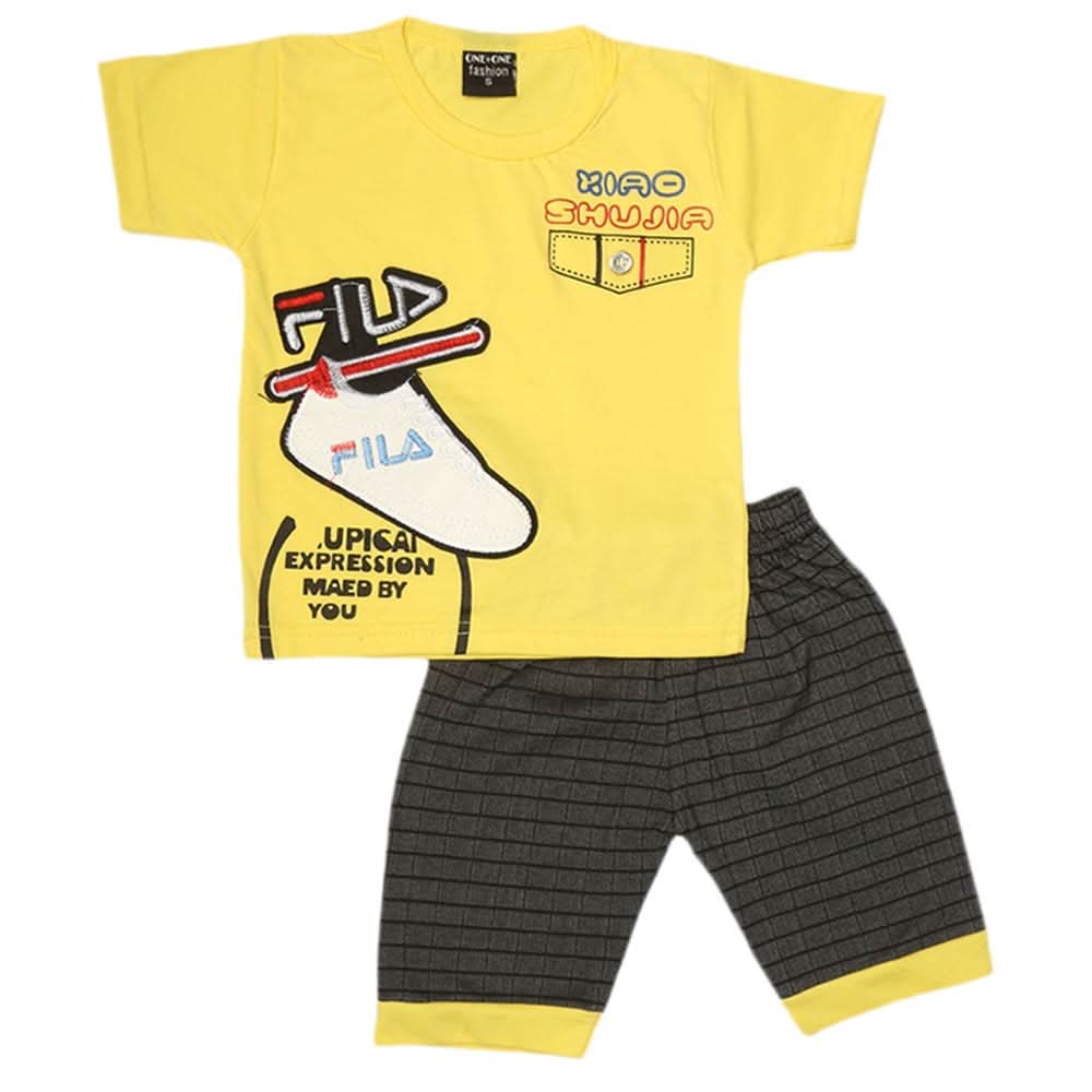 Boys 2 Pcs Suit Half Sleeves - Yellow, Kids, Boys Sets And Suits, Chase Value, Chase Value