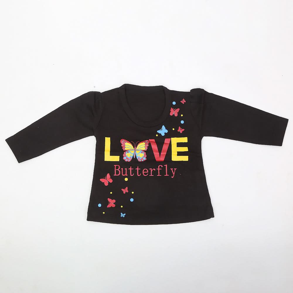 Newborn Girls Full Sleeves T-Shirt - Black, Kids, NB Girls T-Shirts, Chase Value, Chase Value