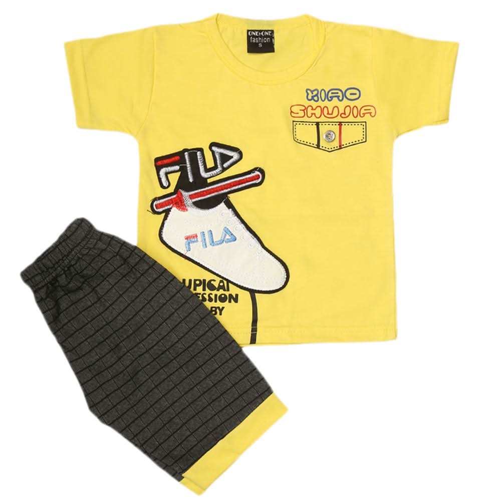 Boys 2 Pcs Suit Half Sleeves - Yellow, Kids, Boys Sets And Suits, Chase Value, Chase Value