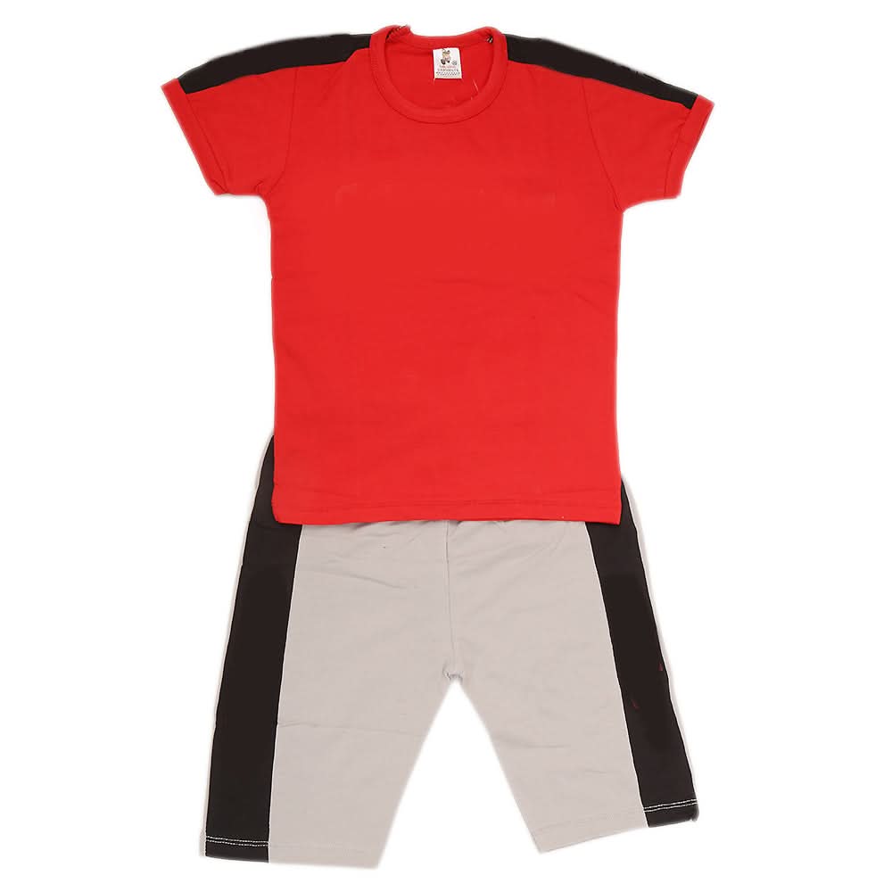 Boys Half Sleeves 2 Piece Suit - Red, Kids, Boys Sets And Suits, Chase Value, Chase Value