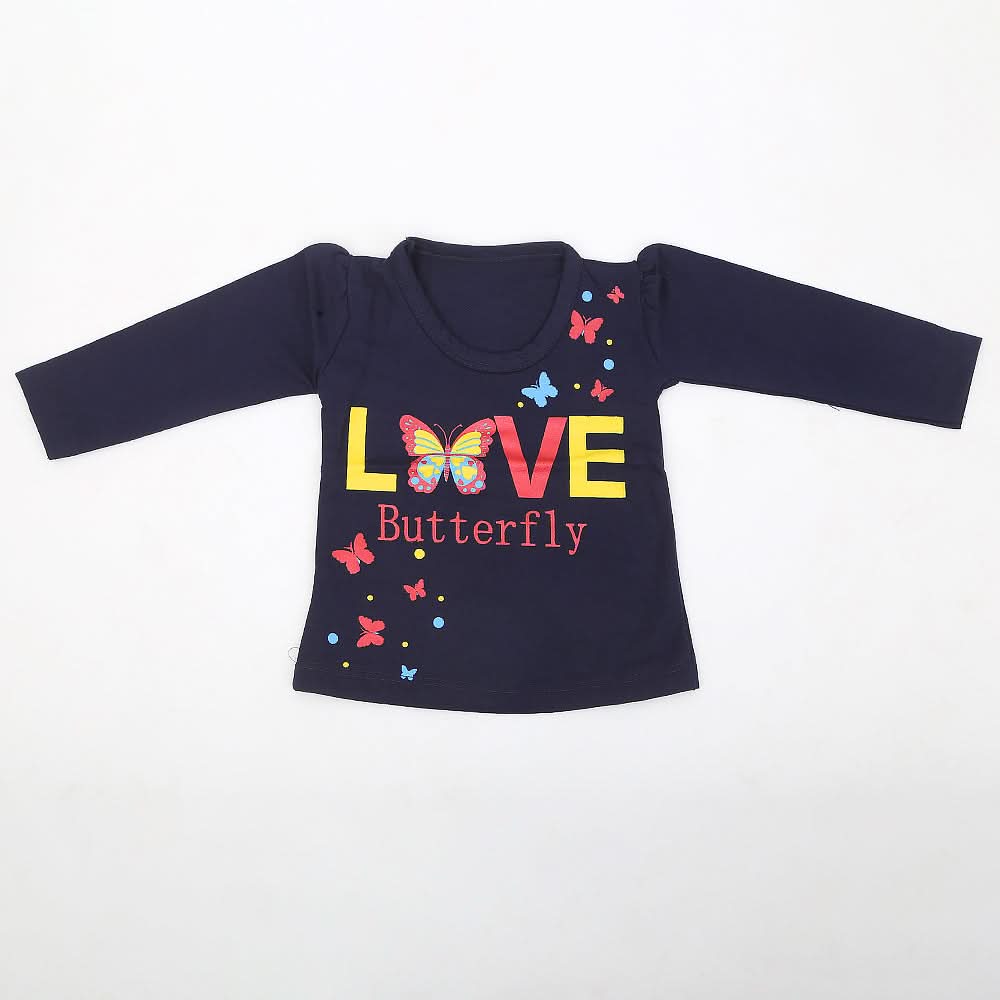 Newborn Girls Full Sleeves T-Shirt - Navy Blue, Kids, NB Girls T-Shirts, Chase Value, Chase Value
