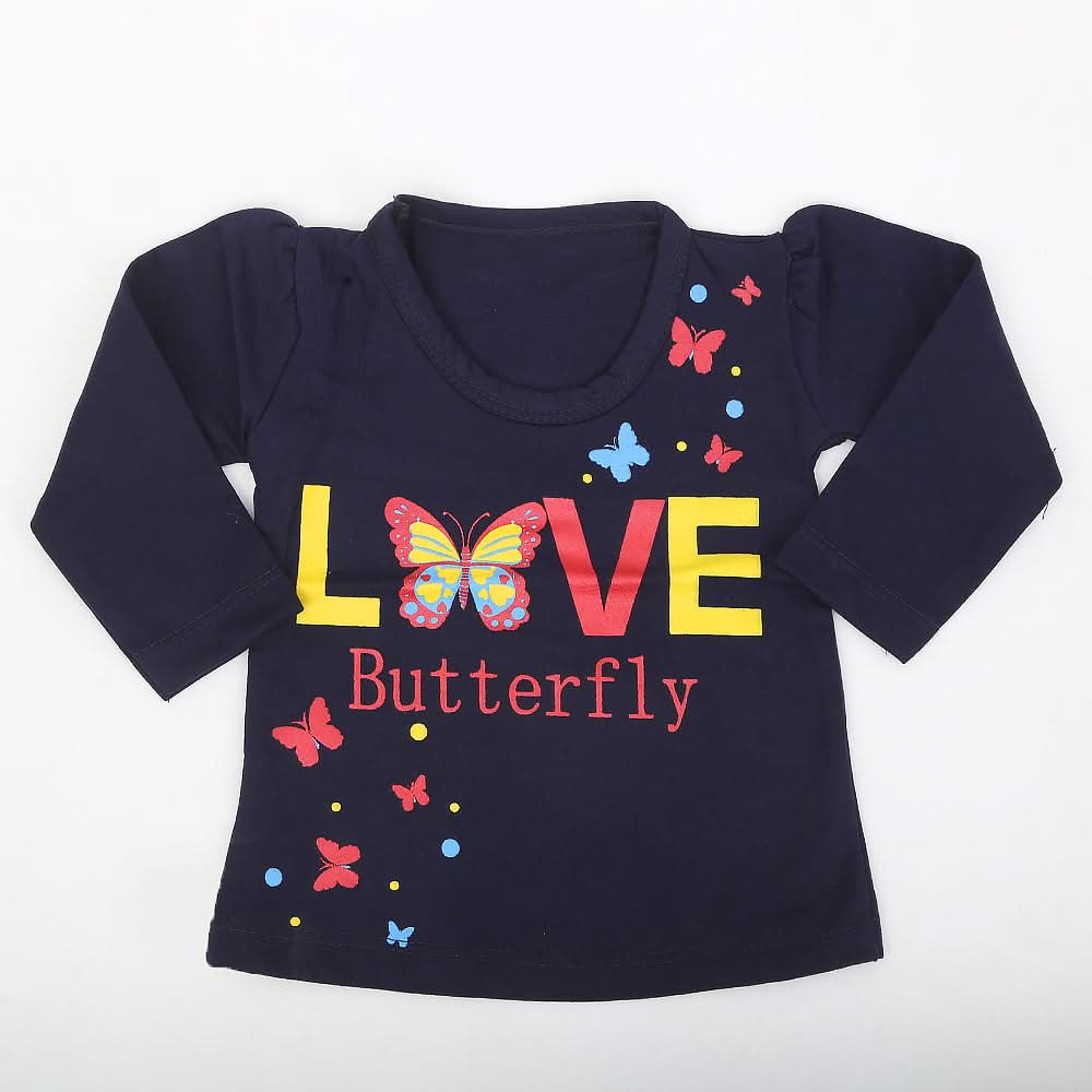 Newborn Girls Full Sleeves T-Shirt - Navy Blue, Kids, NB Girls T-Shirts, Chase Value, Chase Value