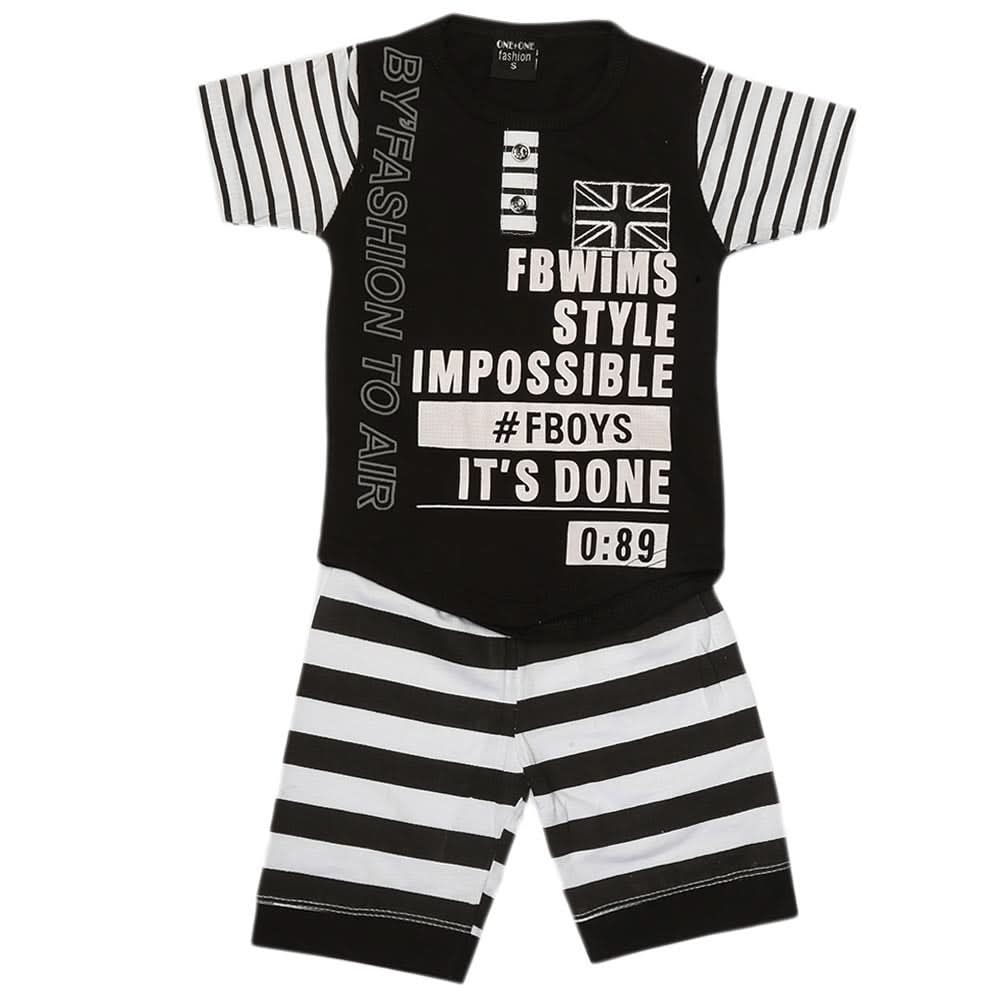 Boys 2 Pcs Suit Half Sleeves - Black, Kids, Boys Sets And Suits, Chase Value, Chase Value