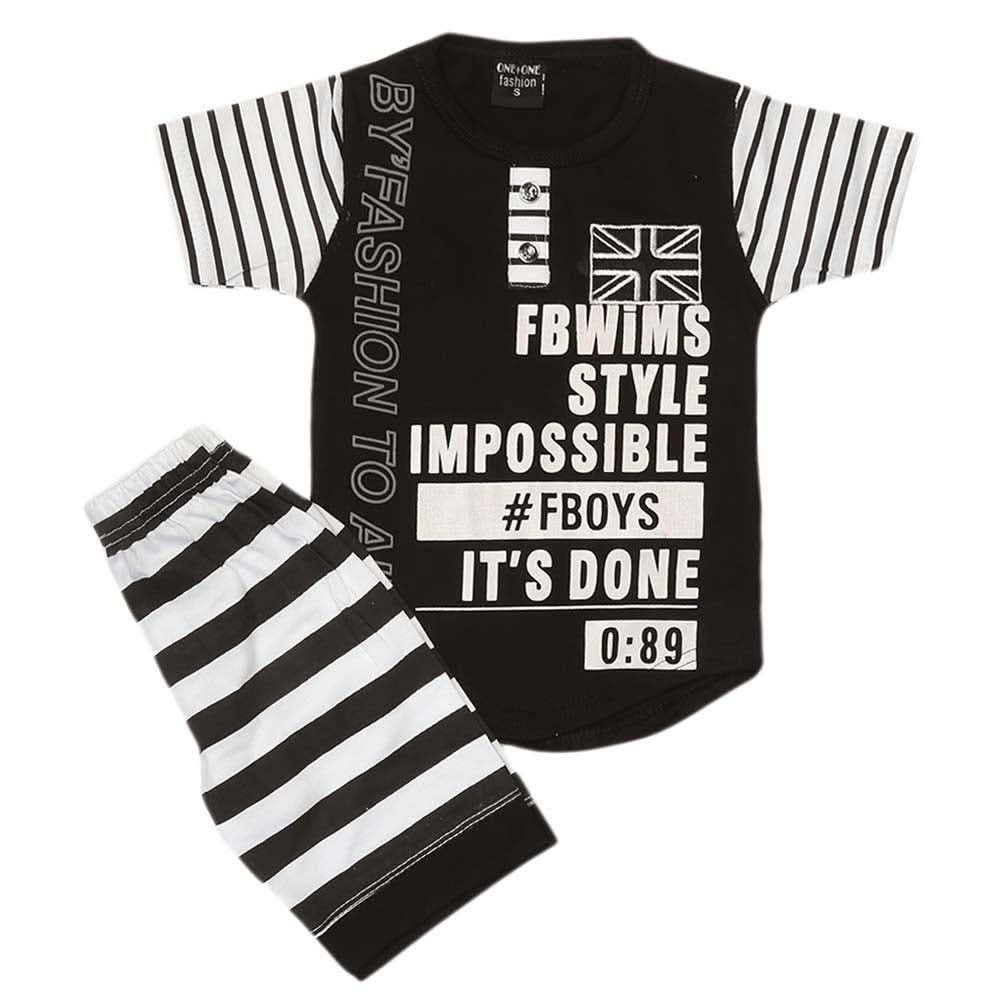 Boys 2 Pcs Suit Half Sleeves - Black, Kids, Boys Sets And Suits, Chase Value, Chase Value