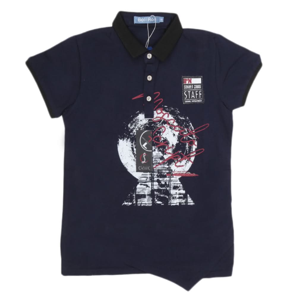 Boys Half Sleeves Round Neck T-Shirt - Navy Blue, Kids, Boys T-Shirts, Chase Value, Chase Value